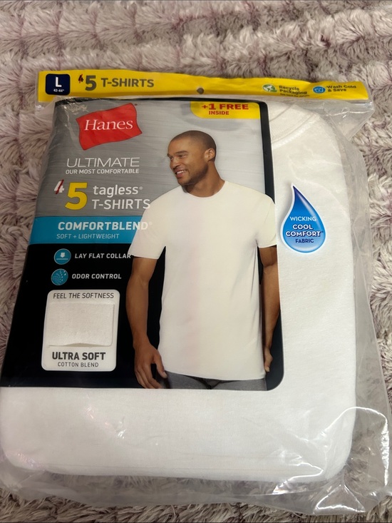 Hanes Other - Hanes White Men's Crew Neck ComfortBlend 5-Pack T-Shirts Cotton Blend size large